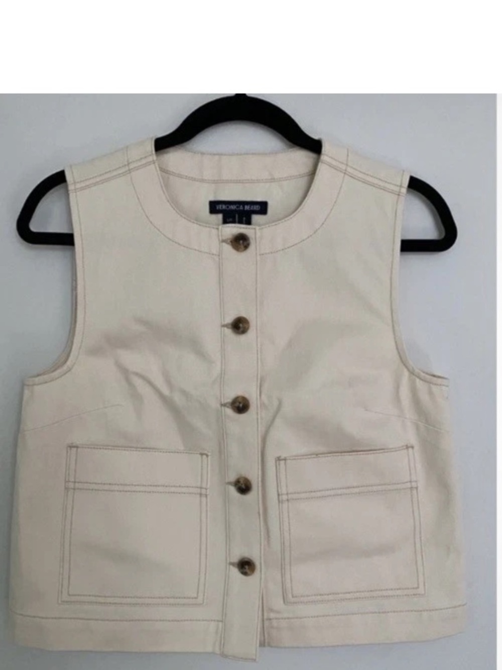 Veronica Beard Cream Sleeveless Button Vest, size small